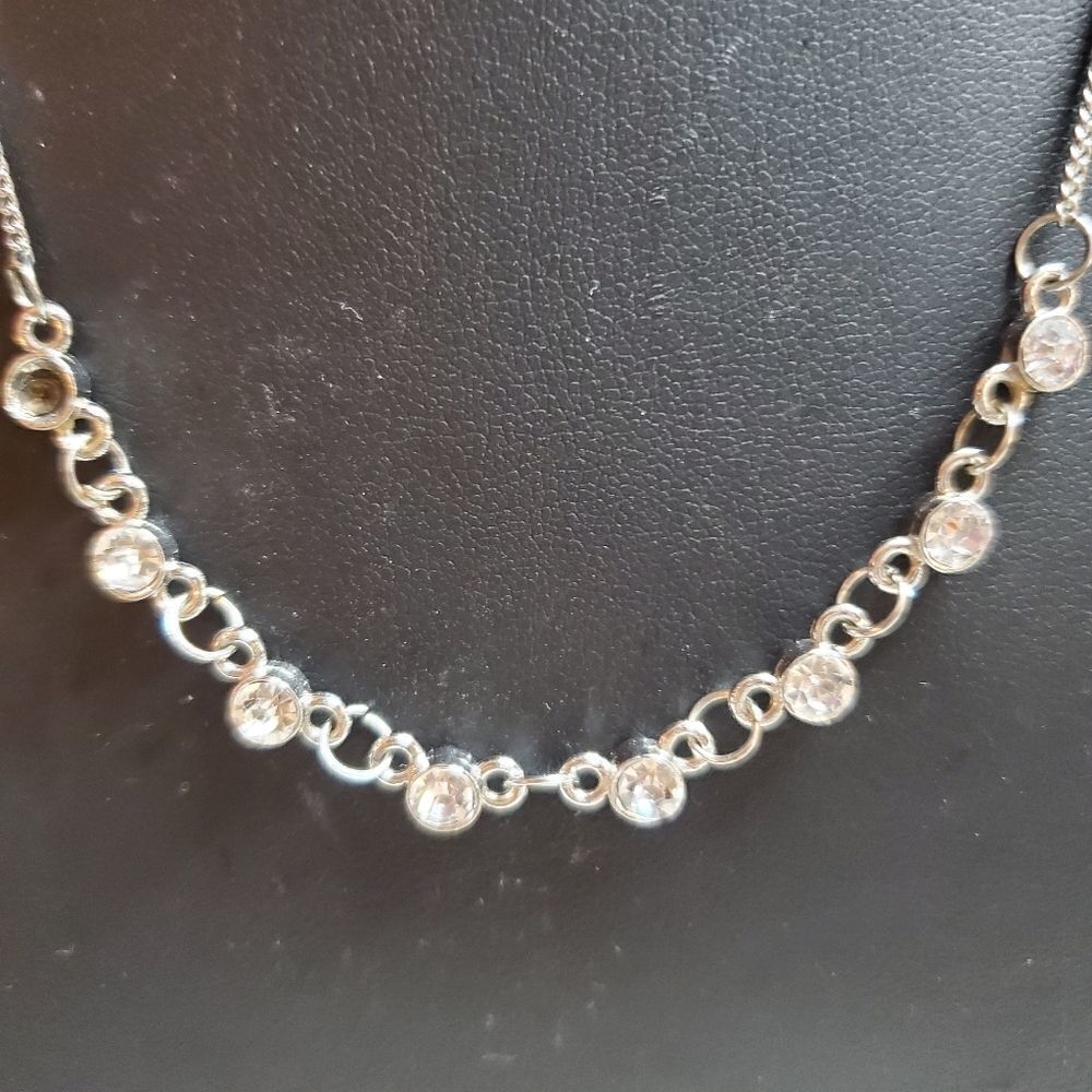 Silver Round Rhinestone Necklace - Picture 2 of 3